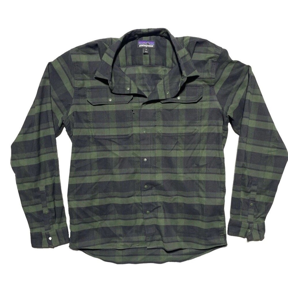 Patagonia Canyonite Flannel Shirt Mens M Green Black Plaid Snap Stretch 41606